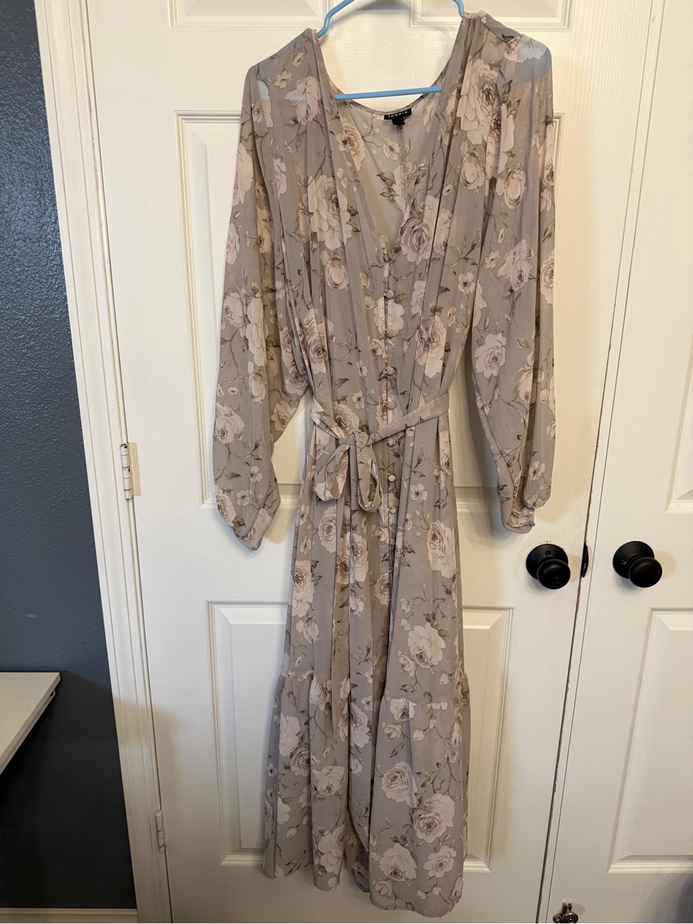 Torrid Floral Long Sleeve Maxi Dress - Gray/Taupe & Pink